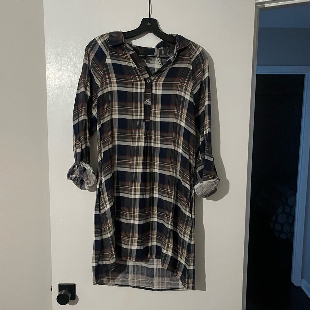 Navy Plaid Shirt Dress